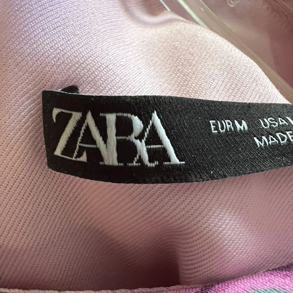 Zara Retro Print Open Back Mini Dress Pink Size Med preppy 70s mod belted barbie - Picture 4 of 16